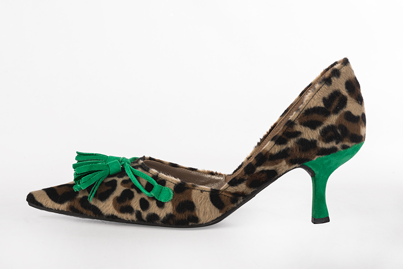 Safari black women's open arch dress pumps. Pointed toe. High spool heels. Profile view - Florence KOOIJMAN